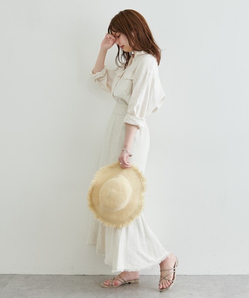 natural couture(ナチュラルクチュール)の「長さ変えられる麻混フリンジスカート(スカート・レディース・イエロー/アイボリー/ブラック/レッド・FREE)」の8枚目の写真