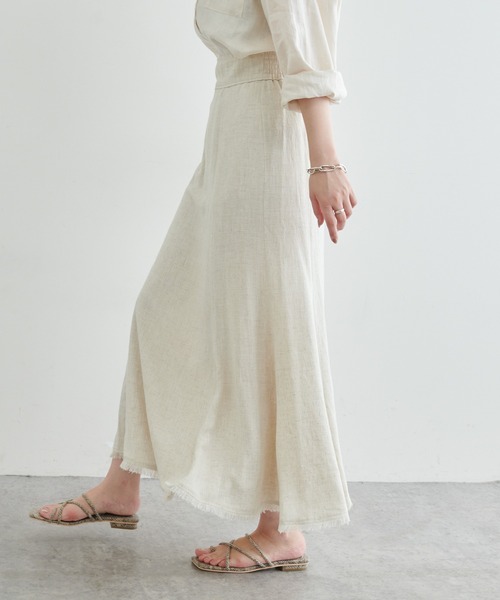 natural couture(ナチュラルクチュール)の「長さ変えられる麻混フリンジスカート(スカート・レディース・イエロー/アイボリー/ブラック/レッド・FREE)」の5枚目の写真