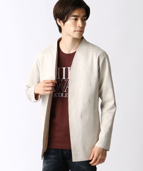 HIDEAWAYS NICOLE（ハイダウェイニコル）の「スウェード調カットオフカーディガン（カーディガン/ボレロ・メンズ・ライトベージュ/グレイッシュベージュ/ブラック/シルバーグレー・LARGE/X-LARGE/MEDIUM）」の5枚目の写真