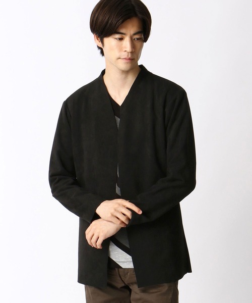 HIDEAWAYS NICOLE（ハイダウェイニコル）の「スウェード調カットオフカーディガン（カーディガン/ボレロ・メンズ・ライトベージュ/グレイッシュベージュ/ブラック/シルバーグレー・LARGE/X-LARGE/MEDIUM）」の8枚目の写真