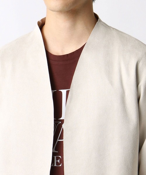 HIDEAWAYS NICOLE（ハイダウェイニコル）の「スウェード調カットオフカーディガン（カーディガン/ボレロ・メンズ・ライトベージュ/グレイッシュベージュ/ブラック/シルバーグレー・LARGE/X-LARGE/MEDIUM）」の11枚目の写真