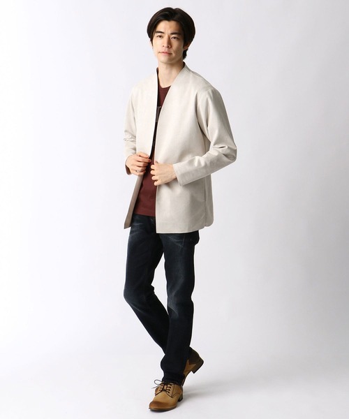 HIDEAWAYS NICOLE（ハイダウェイニコル）の「スウェード調カットオフカーディガン（カーディガン/ボレロ・メンズ・ライトベージュ/グレイッシュベージュ/ブラック/シルバーグレー・LARGE/X-LARGE/MEDIUM）」の18枚目の写真