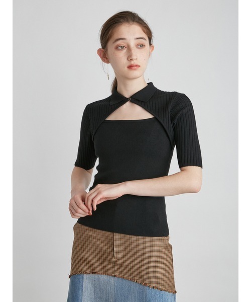 LILY BROWN（リリーブラウン）の「フロントオープンポロニット（ニット/セーター・レディース・ブラック/オフホワイト/キャメル・FREE）」の12枚目の写真