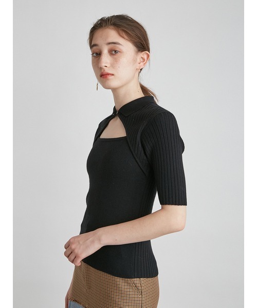 LILY BROWN（リリーブラウン）の「フロントオープンポロニット（ニット/セーター・レディース・ブラック/オフホワイト/キャメル・FREE）」の11枚目の写真