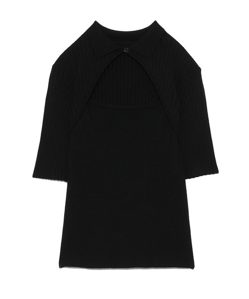 LILY BROWN（リリーブラウン）の「フロントオープンポロニット（ニット/セーター・レディース・ブラック/オフホワイト/キャメル・FREE）」の8枚目の写真