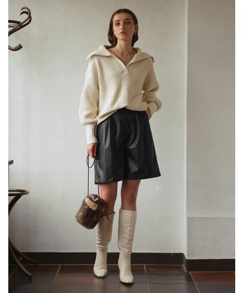 Re:EDIT（リエディ）の「エコレザーショートパンツ（その他パンツ・レディース・アイボリー/ブラック/ブラウン/カーキ・LARGE/SHORT/MEDIUM）」の5枚目の写真