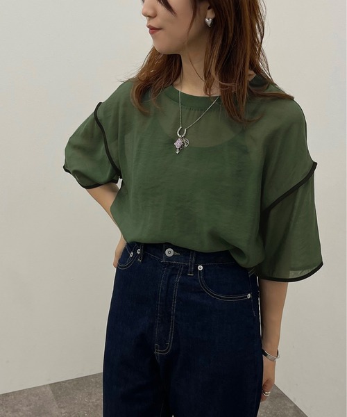 apres jour mignon(アプレジュールミニョン)の「シアーTシャツ+キャミSET【ZOZOTOWN限定アイテム】(Tシャツ/カットソー・レディース・その他/ブラック/ダークグリーン/アイボリー・フリー/X-LARGE)」の4枚目の写真
