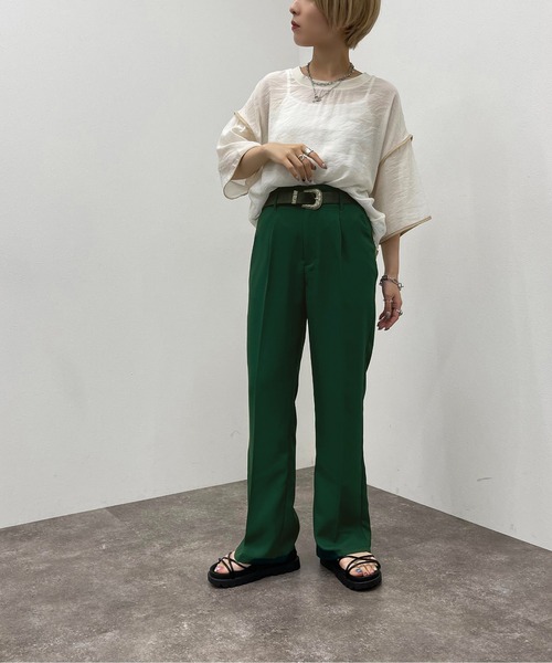 apres jour mignon(アプレジュールミニョン)の「シアーTシャツ+キャミSET【ZOZOTOWN限定アイテム】(Tシャツ/カットソー・レディース・その他/ブラック/ダークグリーン/アイボリー・フリー/X-LARGE)」の5枚目の写真