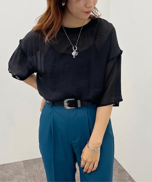 apres jour mignon(アプレジュールミニョン)の「シアーTシャツ+キャミSET【ZOZOTOWN限定アイテム】(Tシャツ/カットソー・レディース・その他/ブラック/ダークグリーン/アイボリー・フリー/X-LARGE)」の7枚目の写真