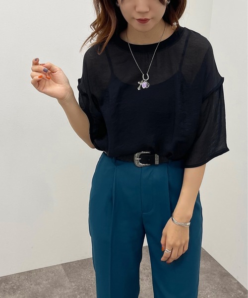 apres jour mignon(アプレジュールミニョン)の「シアーTシャツ+キャミSET【ZOZOTOWN限定アイテム】(Tシャツ/カットソー・レディース・その他/ブラック/ダークグリーン/アイボリー・フリー/X-LARGE)」の8枚目の写真