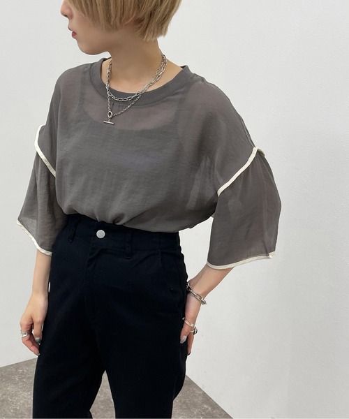 apres jour mignon(アプレジュールミニョン)の「シアーTシャツ+キャミSET【ZOZOTOWN限定アイテム】(Tシャツ/カットソー・レディース・その他/ブラック/ダークグリーン/アイボリー・フリー/X-LARGE)」の21枚目の写真
