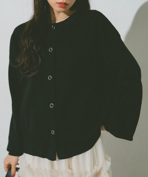 VANNIE U（ヴァニーユー）の「リングスナップニットブルゾン（カーディガン/ボレロ・レディース・ベージュ/レッド/イエロー/グリーン/アイボリー/ピンク/ライトパープル/ブラック・FREE）」の10枚目の写真