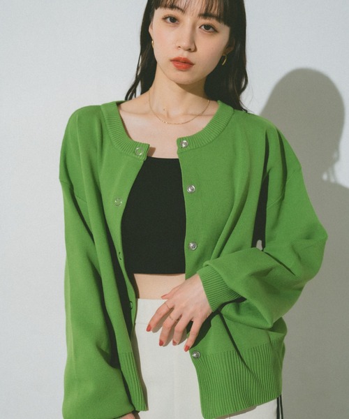 VANNIE U（ヴァニーユー）の「リングスナップニットブルゾン（カーディガン/ボレロ・レディース・ベージュ/レッド/イエロー/グリーン/アイボリー/ピンク/ライトパープル/ブラック・FREE）」の16枚目の写真