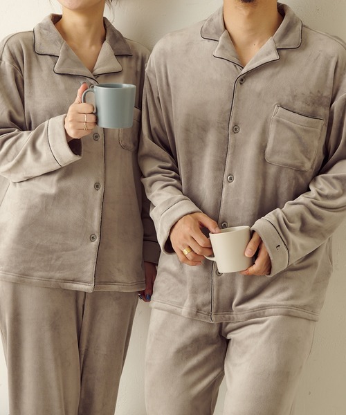 TERRITOIRE（テリトワール）の「LADIES "しあわせ"ベロアパジャマ　上下セット（ルームウェア/パジャマ・レディース・ネイビー/ブラウン/グレー/ピンク/アイボリー・MEDIUM/LARGE）」の19枚目の写真