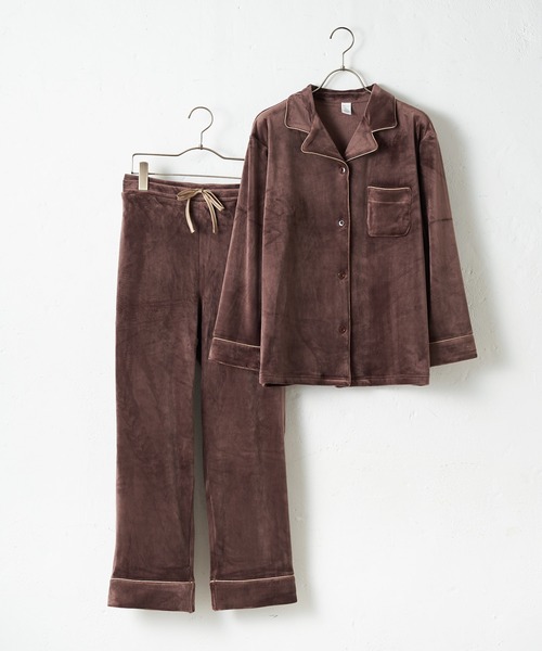 TERRITOIRE（テリトワール）の「LADIES "しあわせ"ベロアパジャマ　上下セット（ルームウェア/パジャマ・レディース・ネイビー/ブラウン/グレー/ピンク/アイボリー・MEDIUM/LARGE）」の6枚目の写真