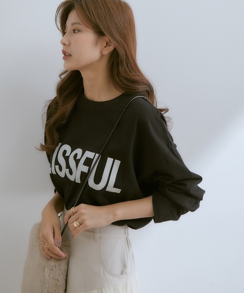 vis-`a-vis(ビサビ)の「【WEB限定】ゆったりサイズが今の気分。ビックサイズプリントロゴロングTシャツ(Tシャツ/カットソー・レディース・ホワイト/ブラック/ホワイト系その他・FREE)」の21枚目の写真