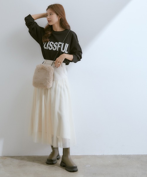 vis-`a-vis(ビサビ)の「【WEB限定】ゆったりサイズが今の気分。ビックサイズプリントロゴロングTシャツ(Tシャツ/カットソー・レディース・ホワイト/ブラック/ホワイト系その他・FREE)」の12枚目の写真