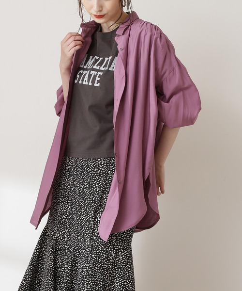 N.（N. Natural Beauty Basic）（エヌエヌナチュラルビューティーベーシック）の「◆フロントタブチュニックシャツ（シャツ/ブラウス・レディース・オフホワイト/グレー/パープル・MEDIUM）」の3枚目の写真