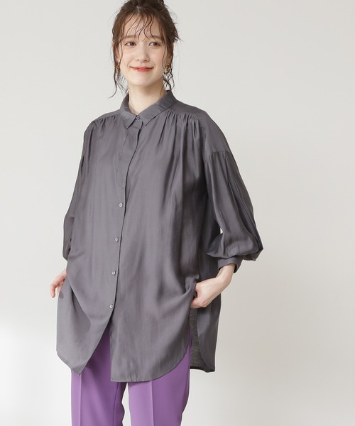 N.（N. Natural Beauty Basic）（エヌエヌナチュラルビューティーベーシック）の「◆フロントタブチュニックシャツ（シャツ/ブラウス・レディース・オフホワイト/グレー/パープル・MEDIUM）」の2枚目の写真