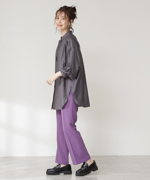 N.（N. Natural Beauty Basic）（エヌエヌナチュラルビューティーベーシック）の「◆フロントタブチュニックシャツ（シャツ/ブラウス・レディース・オフホワイト/グレー/パープル・MEDIUM）」の9枚目の写真