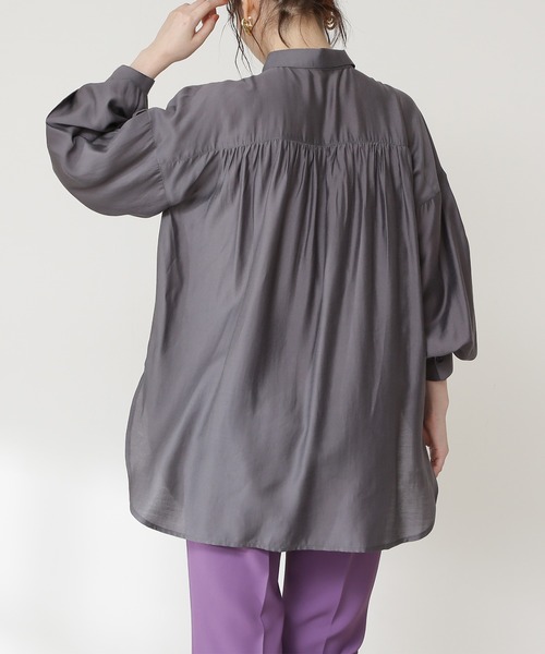 N.（N. Natural Beauty Basic）（エヌエヌナチュラルビューティーベーシック）の「◆フロントタブチュニックシャツ（シャツ/ブラウス・レディース・オフホワイト/グレー/パープル・MEDIUM）」の8枚目の写真