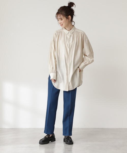 N.（N. Natural Beauty Basic）（エヌエヌナチュラルビューティーベーシック）の「◆フロントタブチュニックシャツ（シャツ/ブラウス・レディース・オフホワイト/グレー/パープル・MEDIUM）」の12枚目の写真