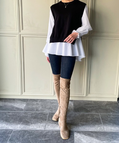 JUNOAH(ジュノア)の「ニーハイロングブーツ(ブーツ・レディース・ブラック/ベージュ系その他・40/38/39/36/37)」の7枚目の写真