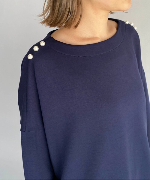PICCIN(ピッチン)の「ボンディングパールカットソー(Tシャツ/カットソー・レディース・ライトグレー/ベージュ/ネイビー・M)」の3枚目の写真