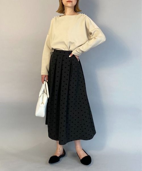 PICCIN(ピッチン)の「ボンディングパールカットソー(Tシャツ/カットソー・レディース・ライトグレー/ベージュ/ネイビー・M)」の12枚目の写真