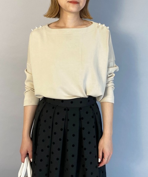PICCIN(ピッチン)の「ボンディングパールカットソー(Tシャツ/カットソー・レディース・ライトグレー/ベージュ/ネイビー・M)」の4枚目の写真