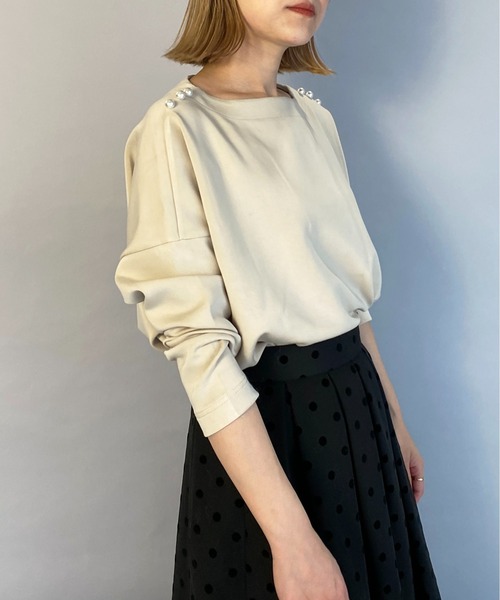 PICCIN(ピッチン)の「ボンディングパールカットソー(Tシャツ/カットソー・レディース・ライトグレー/ベージュ/ネイビー・M)」の5枚目の写真