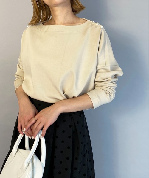 PICCIN(ピッチン)の「ボンディングパールカットソー(Tシャツ/カットソー・レディース・ライトグレー/ベージュ/ネイビー・M)」の7枚目の写真