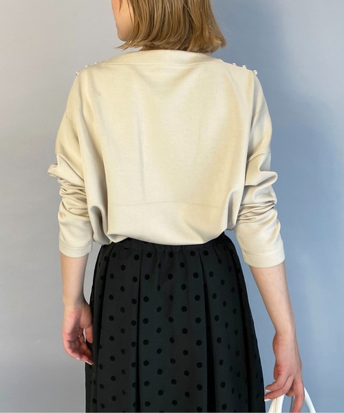 PICCIN(ピッチン)の「ボンディングパールカットソー(Tシャツ/カットソー・レディース・ライトグレー/ベージュ/ネイビー・M)」の6枚目の写真