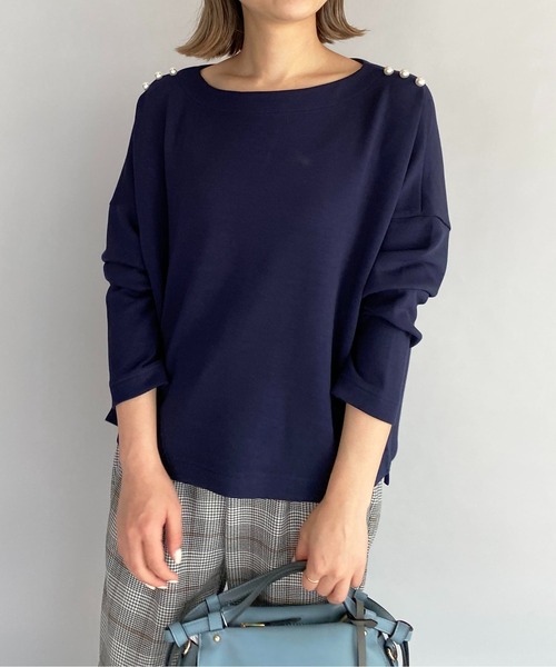 PICCIN(ピッチン)の「ボンディングパールカットソー(Tシャツ/カットソー・レディース・ライトグレー/ベージュ/ネイビー・M)」の21枚目の写真