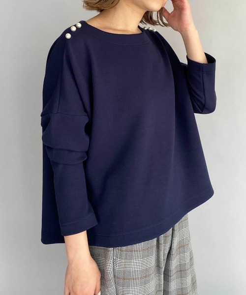 PICCIN(ピッチン)の「ボンディングパールカットソー(Tシャツ/カットソー・レディース・ライトグレー/ベージュ/ネイビー・M)」の22枚目の写真