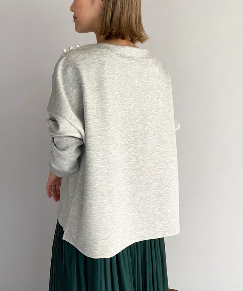 PICCIN(ピッチン)の「ボンディングパールカットソー(Tシャツ/カットソー・レディース・ライトグレー/ベージュ/ネイビー・M)」の15枚目の写真