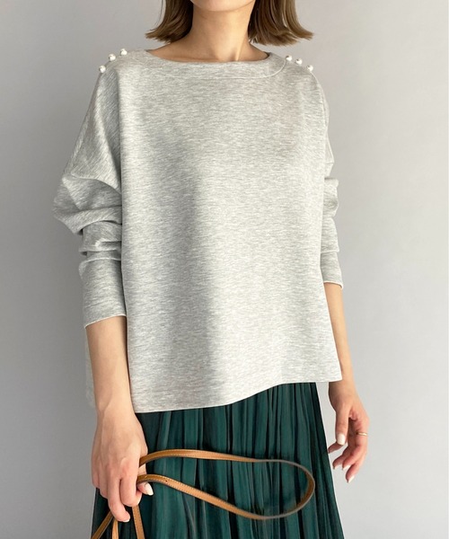 PICCIN(ピッチン)の「ボンディングパールカットソー(Tシャツ/カットソー・レディース・ライトグレー/ベージュ/ネイビー・M)」の13枚目の写真