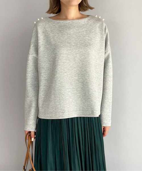 PICCIN(ピッチン)の「ボンディングパールカットソー(Tシャツ/カットソー・レディース・ライトグレー/ベージュ/ネイビー・M)」の16枚目の写真