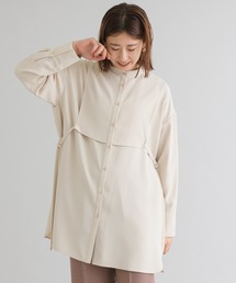 キャサリンロス シャツ チュニック丈 長袖 無地 ベージュ ビブカラー M キャサリンロス シャツ チュニック丈 長袖 無地 ベージュ