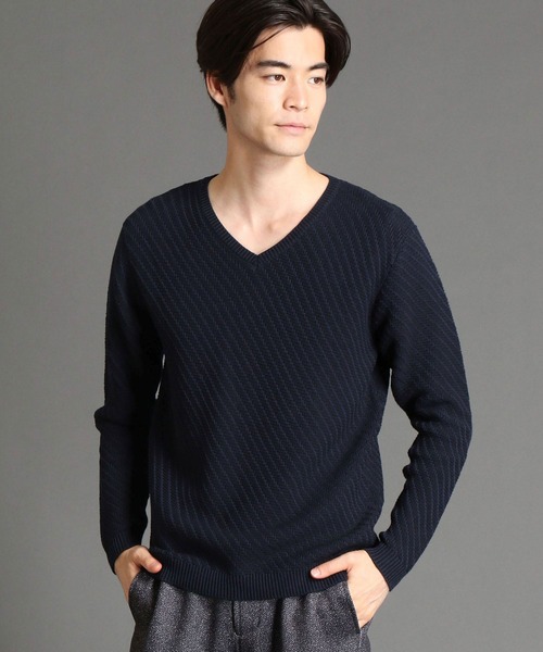 HIDEAWAYS NICOLE（ハイダウェイニコル）の「バイアスジャカードニット（ニット/セーター・メンズ・ホワイト×ホワイト/ネイビー系/ホワイト×ブラック/ブラック×グレー/レッド系その他・MEDIUM/X-LARGE/LARGE）」の4枚目の写真