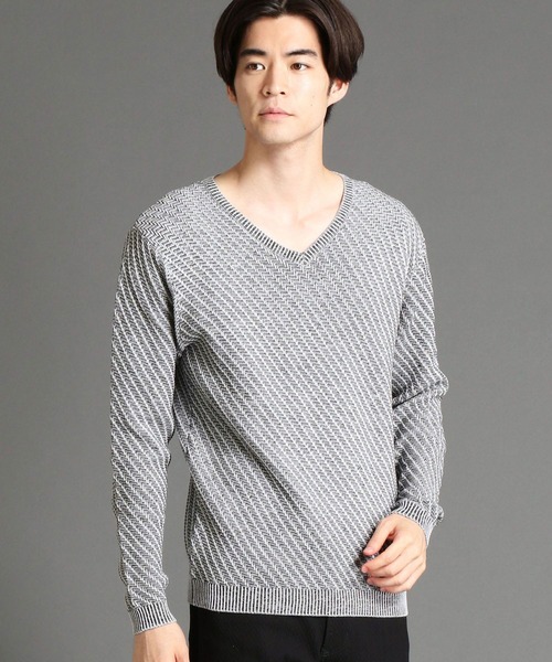 HIDEAWAYS NICOLE（ハイダウェイニコル）の「バイアスジャカードニット（ニット/セーター・メンズ・ホワイト×ホワイト/ネイビー系/ホワイト×ブラック/ブラック×グレー/レッド系その他・MEDIUM/X-LARGE/LARGE）」の2枚目の写真