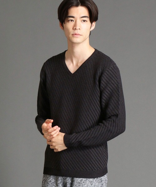 HIDEAWAYS NICOLE（ハイダウェイニコル）の「バイアスジャカードニット（ニット/セーター・メンズ・ホワイト×ホワイト/ネイビー系/ホワイト×ブラック/ブラック×グレー/レッド系その他・MEDIUM/X-LARGE/LARGE）」の3枚目の写真