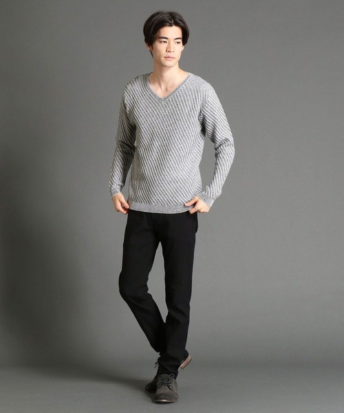 HIDEAWAYS NICOLE（ハイダウェイニコル）の「バイアスジャカードニット（ニット/セーター・メンズ・ホワイト×ホワイト/ネイビー系/ホワイト×ブラック/ブラック×グレー/レッド系その他・MEDIUM/X-LARGE/LARGE）」の8枚目の写真