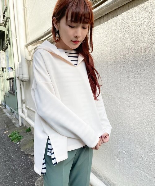 THE SHOP TK （ザ ショップ ティーケー ）の「◆【近藤千尋さん着用】bouo ダンボール素材パーカ（パーカー・レディース・ブラック/パープル/オフホワイト/ライトベージュ/ホワイト系9・11/12/13/14）」の9枚目の写真