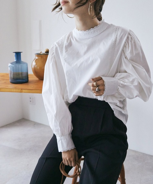 toucher du brise（トゥシェドブリーズ）の「【お出掛けやフォーマルにも】ボリュームリーブ長袖コットンブラウス（シャツ/ブラウス・レディース・ブラック/オフホワイト・M）」の14枚目の写真