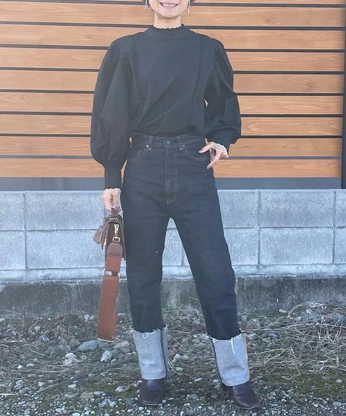 toucher du brise（トゥシェドブリーズ）の「【お出掛けやフォーマルにも】ボリュームリーブ長袖コットンブラウス（シャツ/ブラウス・レディース・ブラック/オフホワイト・M）」の5枚目の写真