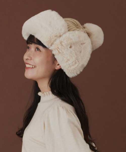 MERLOT（メルロー）の「ぽんぽんニットフライトキャップ（キャップ・レディース・ブラック/グレー/ナチュラル・FREE）」の19枚目の写真