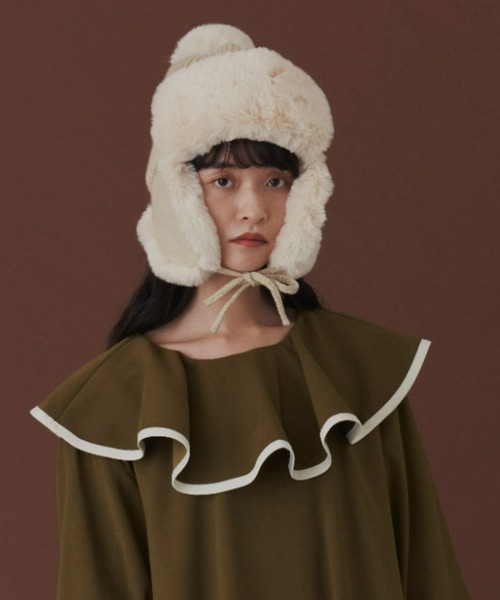 MERLOT（メルロー）の「ぽんぽんニットフライトキャップ（キャップ・レディース・ブラック/グレー/ナチュラル・FREE）」の17枚目の写真