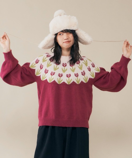 MERLOT（メルロー）の「ぽんぽんニットフライトキャップ（キャップ・レディース・ブラック/グレー/ナチュラル・FREE）」の21枚目の写真