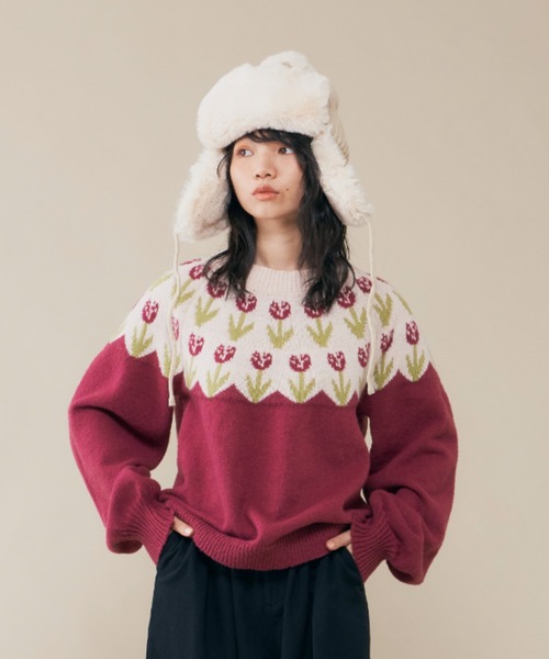 MERLOT（メルロー）の「ぽんぽんニットフライトキャップ（キャップ・レディース・ブラック/グレー/ナチュラル・FREE）」の22枚目の写真